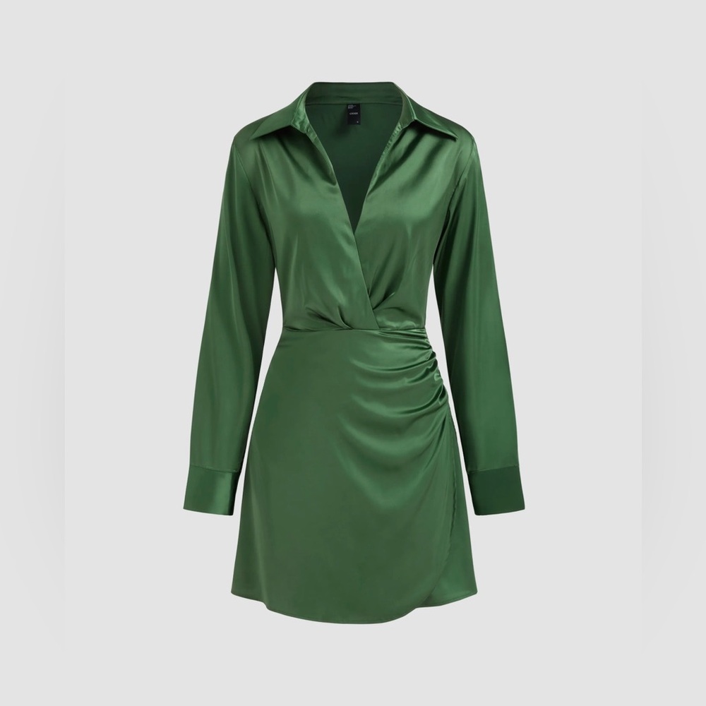 Cider Deep Green Long Sleeve Shirt Mini Dress